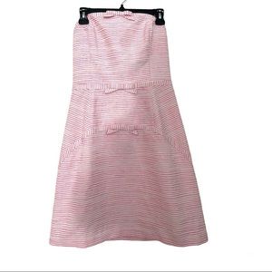 Vineyard Vines Pink Fit & Flare Cotton Striped Bow Bandeau Strapless Dress 6